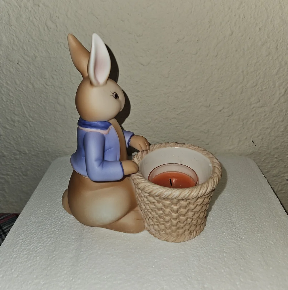 PartyLite Easter Bunny Bertie & Bea Votive Candle Holder Holiday Table Decor Set - Picture 9 of 13